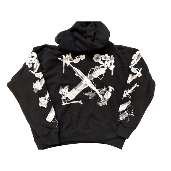 Off-White Hoodie Mens Large Black Arrows Collage Graphic Pullover Streetwear NEW - Picture 7 of 10